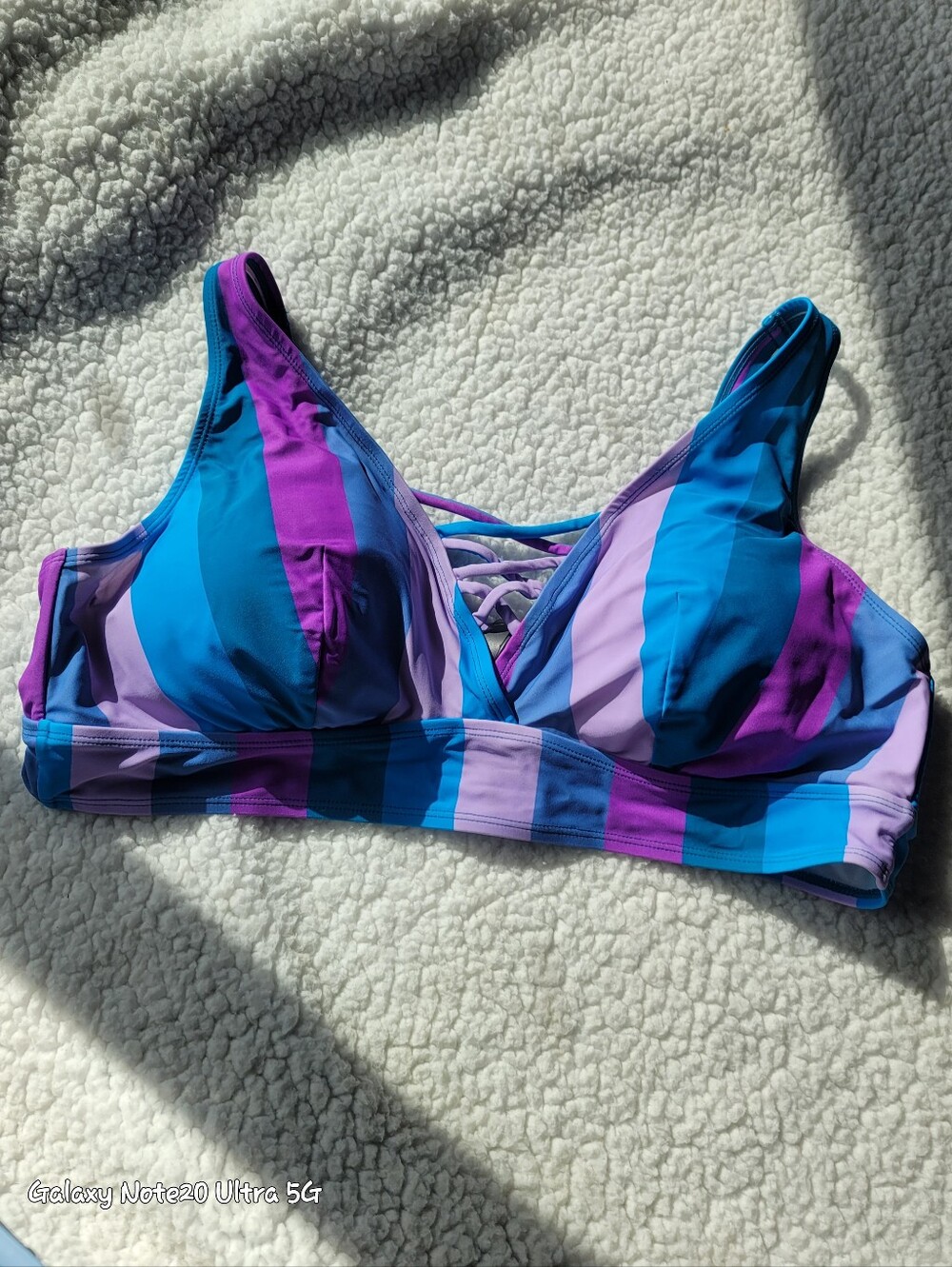Torrid Retro Striped Wireless Lattice Front Bikini Top Size 2X Plus Blue Purple